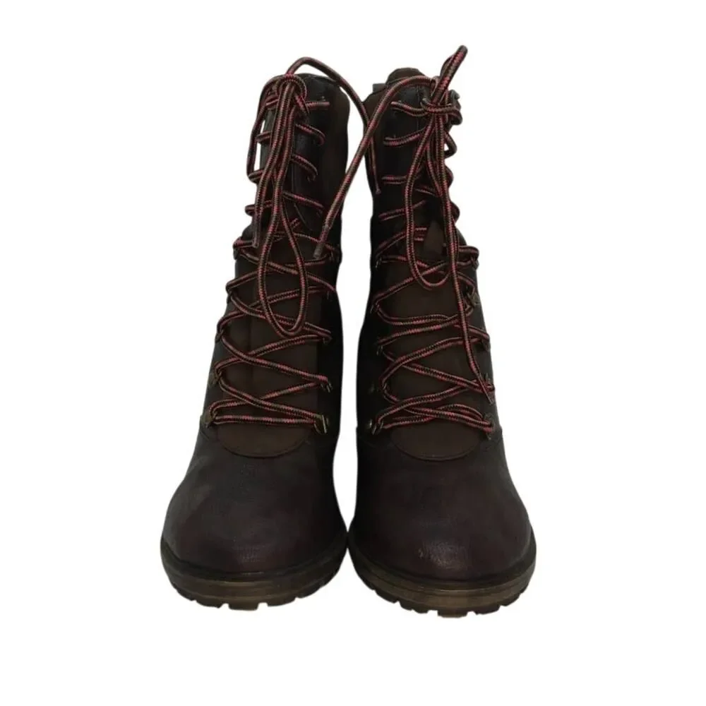 UNION BAY Womens Faux Brown Leather Combat Boots - Size: 9 1/2M